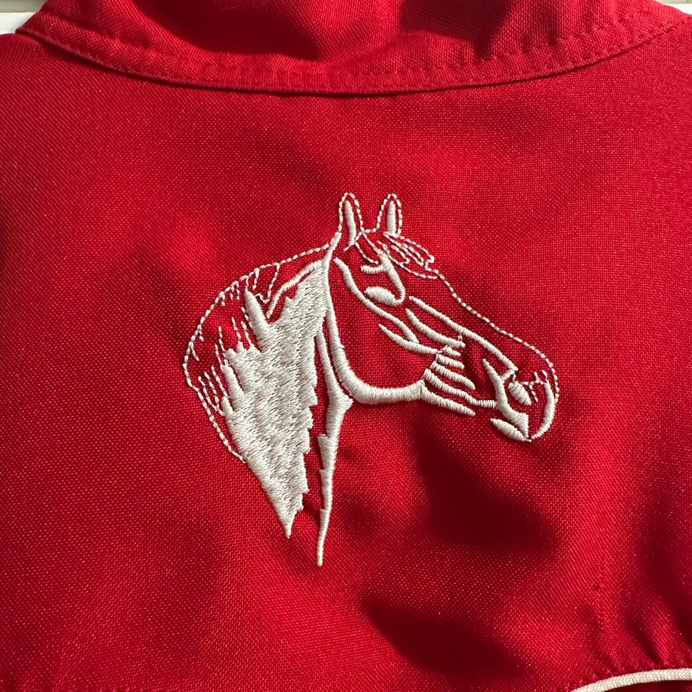 Vintage Bronco Red Western Shirt Embroidered Horse M Rockabilly Rodeo 1970s - Picture 11 of 13